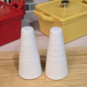 White Porcelain Mid-Century‎ Salt and Pepper Shakers Cone Shape Ribbed Design